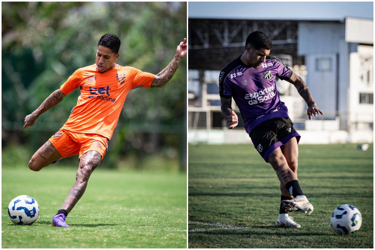 Jogador do Sport e Ceará durante treino (foto: Paulo Paiva/Sport e Gabriel Silva/Ceará)