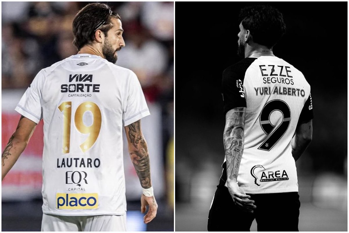 Jogador do Santos e do Corinthians de costas (foto: Divulgação/Lautaro Diaz e Divulgação/Yuri Alberto)