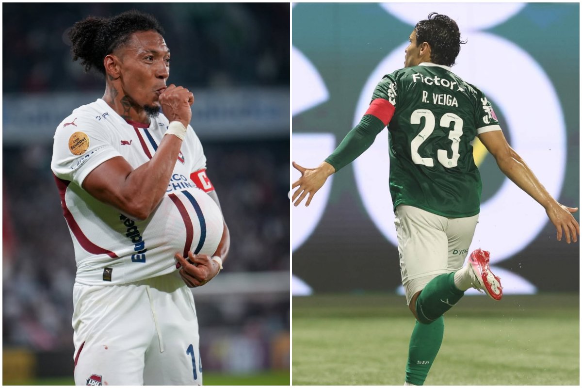 Jogadores da LDU e do Palmeiras (foto: Divulgação/LDU e Divulgação/Palmeiras)