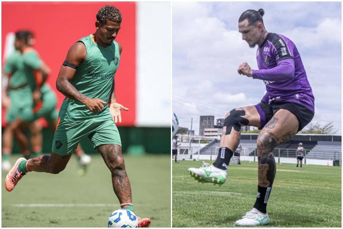 Jogadores do Fluminense e Ceará durante treino (foto: Marcelo Gonçalves/Fluminense e Felipe Santos/Ceará)