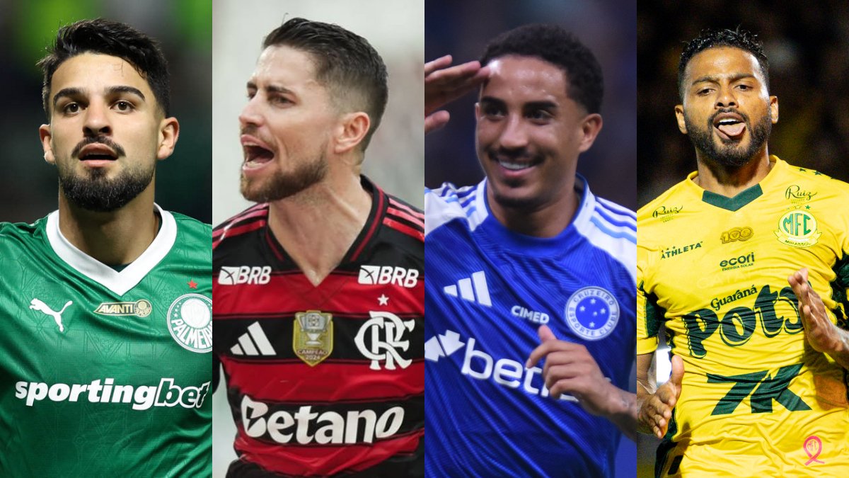 Palmeiras, Flamengo, Cruzeiro e Mirassol protagonizam o G4 do Brasileiro (foto: Cesar Greco/Palmeiras/by Canon, Gilvan de Souza/Flamengo, Gladyston Rodrigues/EM/D.A. Press e JP Pinheiro/Agência Mirassol)