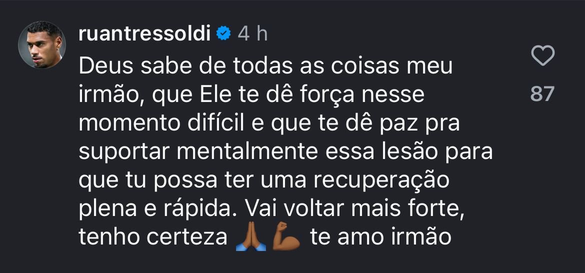 Ruan Tressoldi, do Atlético, deixou mensagem a Matheus Henrique, do Cruzeiro, no Instagram - (foto: Reprodução/Instagram)