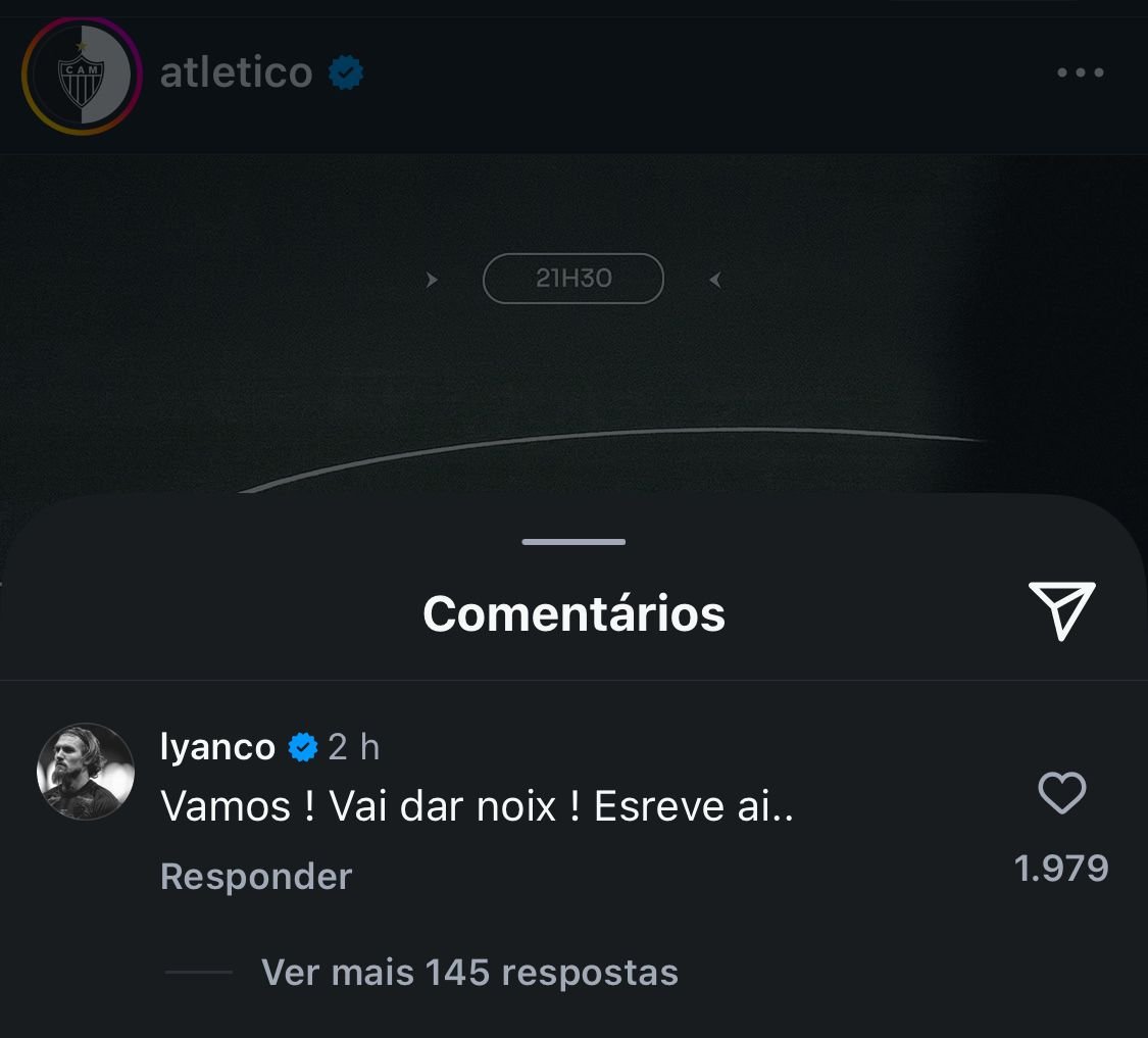 Comentário de Lyanco em publicação do Atlético no Instagram - (foto: Reprodução/Instagram )