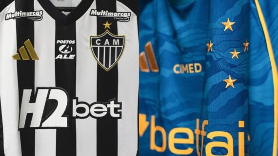 Camisas de Atlético (esquerda) e Cruzeiro (direita) (foto: Pedro Souza/Atlético e Gustavo Aleixo/ Cruzeiro)