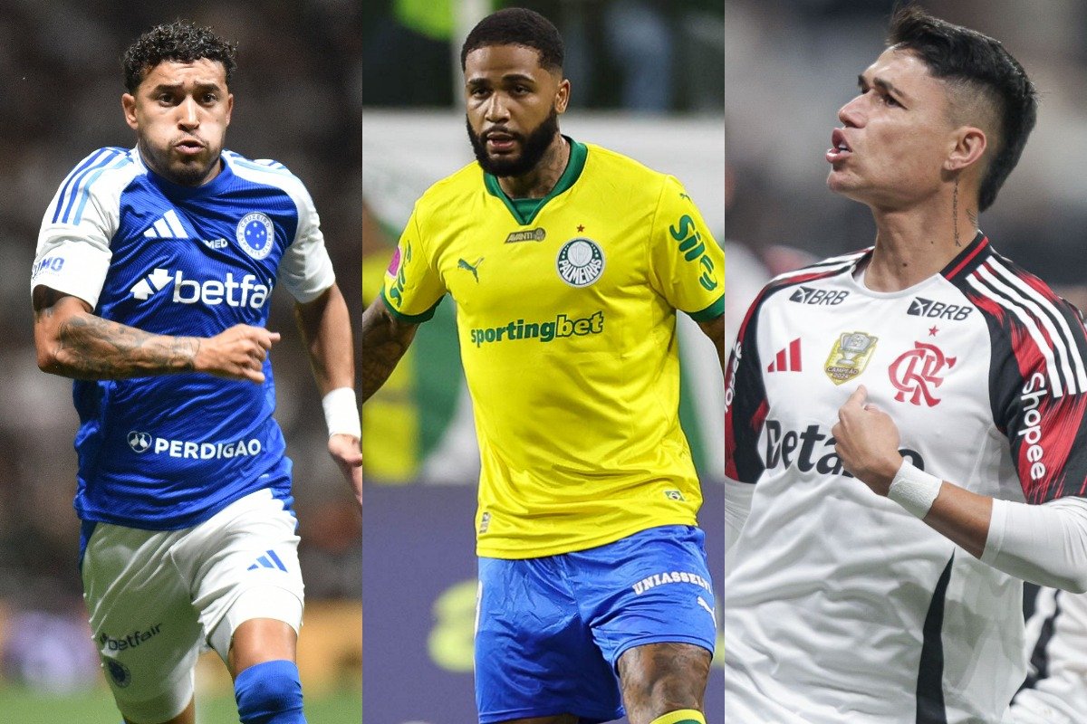 Jogadores de Cruzeiro, Palmeiras e Flamengo (foto: Ramon Lisboa/EM/D.A. Press - Cesar Greco/Palmeiras - Divulgação/Flamengo)