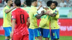 Jogadores da Seleção Brasileira comemoram gol em amistoso contra a Coreia do Sul - Crédito: 