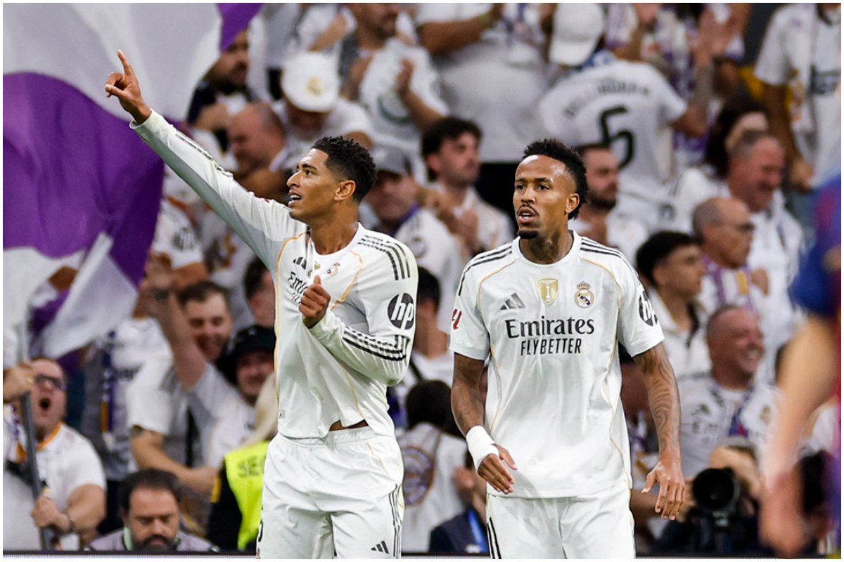 Jude e Militão em campocom a camisa um do Real Madrid (foto: Divulgação/Real Madrid)