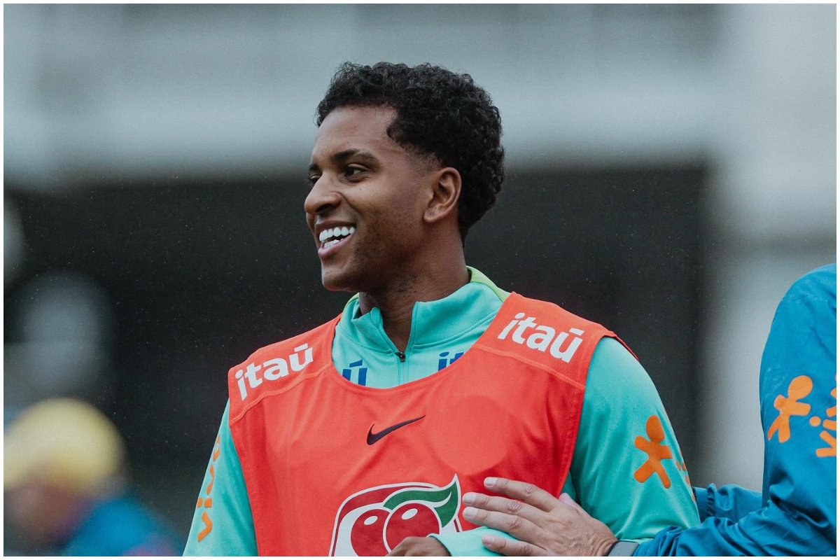 Atacante Rodryg Goes em treino pela Seleção Brasileira. (foto: Divulgação/Rodrygo Goes)