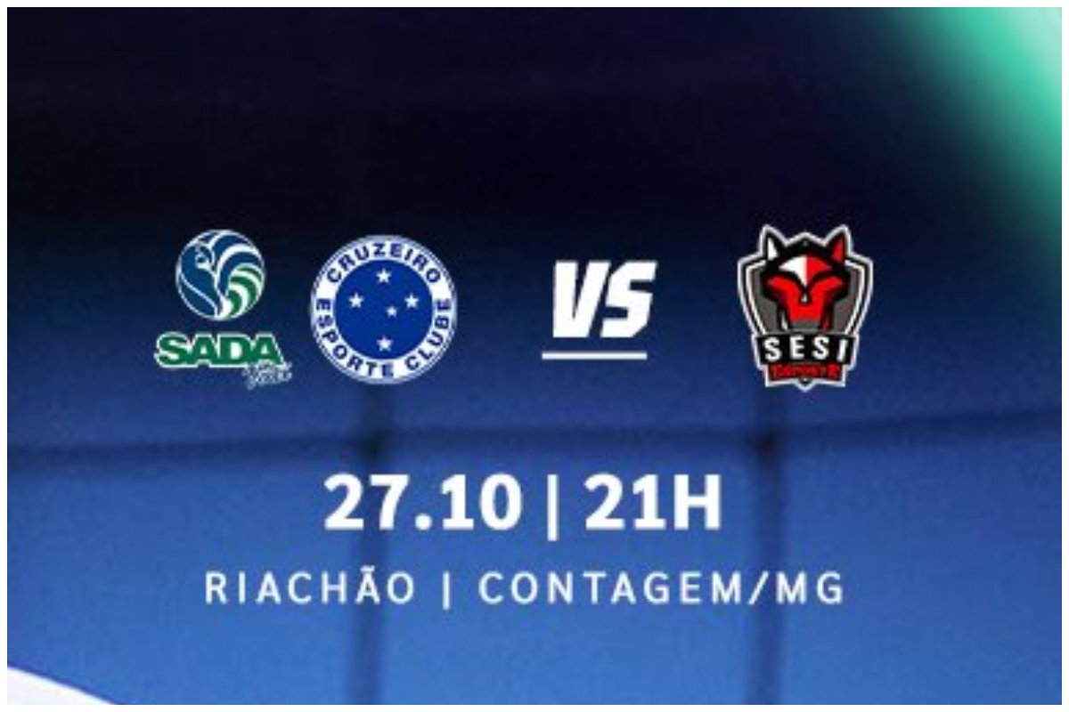 Escudo do Cruzeiro e do Bauru em arte para jogo com informações como horário, data e local. (foto: Divulgação/Sada Cruzeiro)