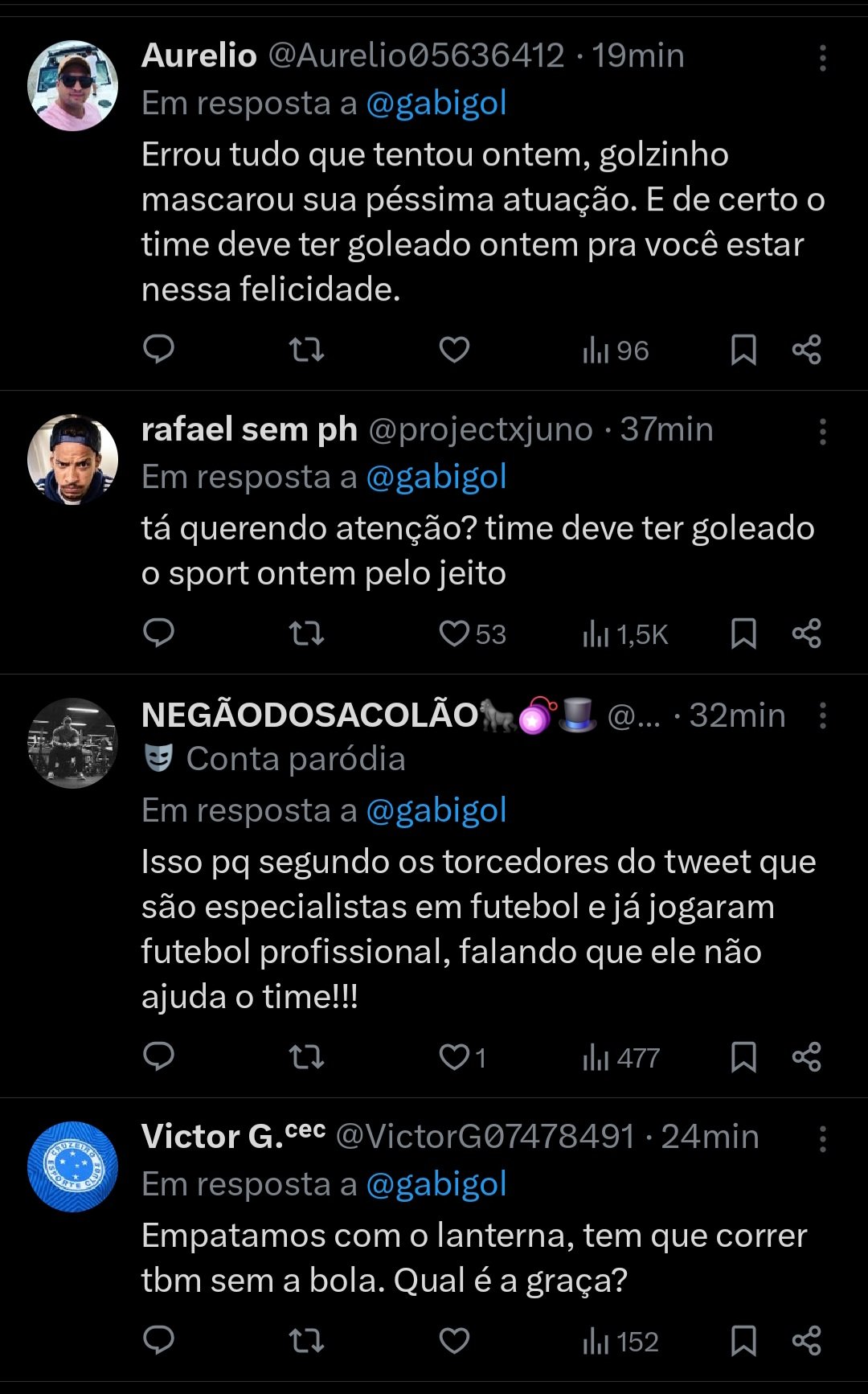 Torcedores do Cruzeiro reagem a postagem de Gabigol