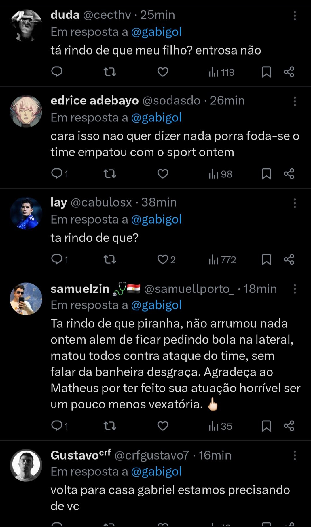 Torcedores do Cruzeiro reagem a postagem de Gabigol