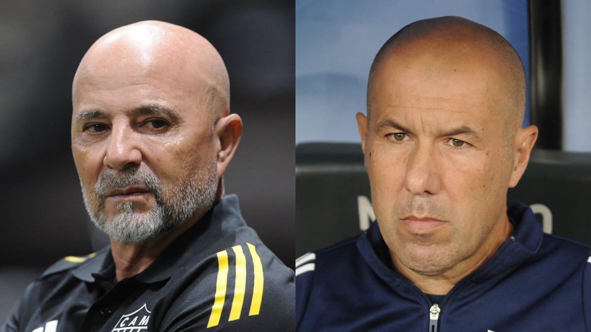 Jorge Sampaoli, técnico do Atlético, e Leonardo Jardim, comandante do Cruzeiro (foto: Alexandre Guzanshe/EM/D.A Press)