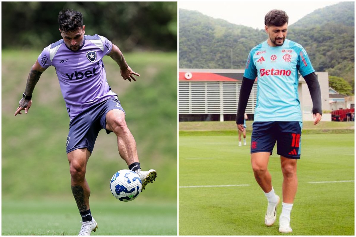 Atletas do Botafogo e Flamengo treinando (foto: Barreto/Botafogo e Divulgação/Flamengo)