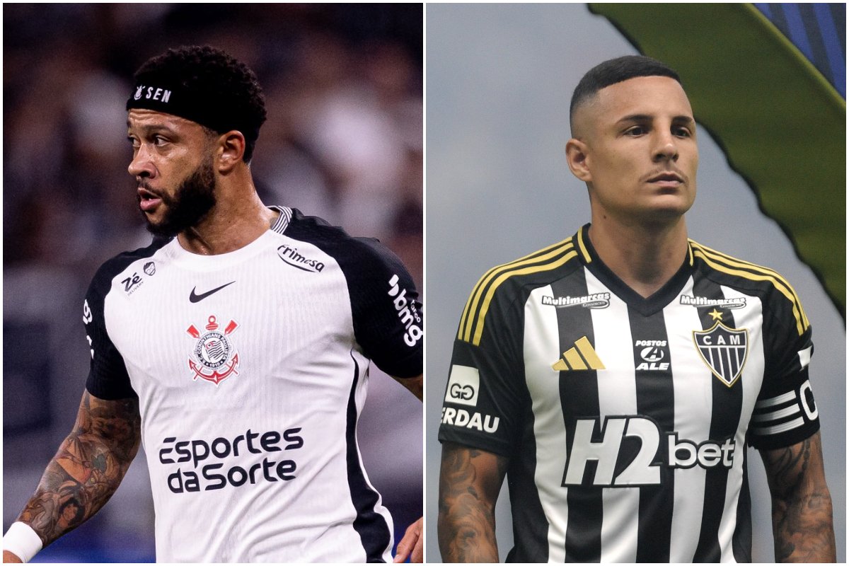 Memphis Depay e Guilherme Arana, dois dos destaques do duelo entre Corinthians e Atlético (foto: Montagem com imagens de Rodrigo Coca/Agência Corinthians e Alexandre Guzanshe/EM/D.A. Press)