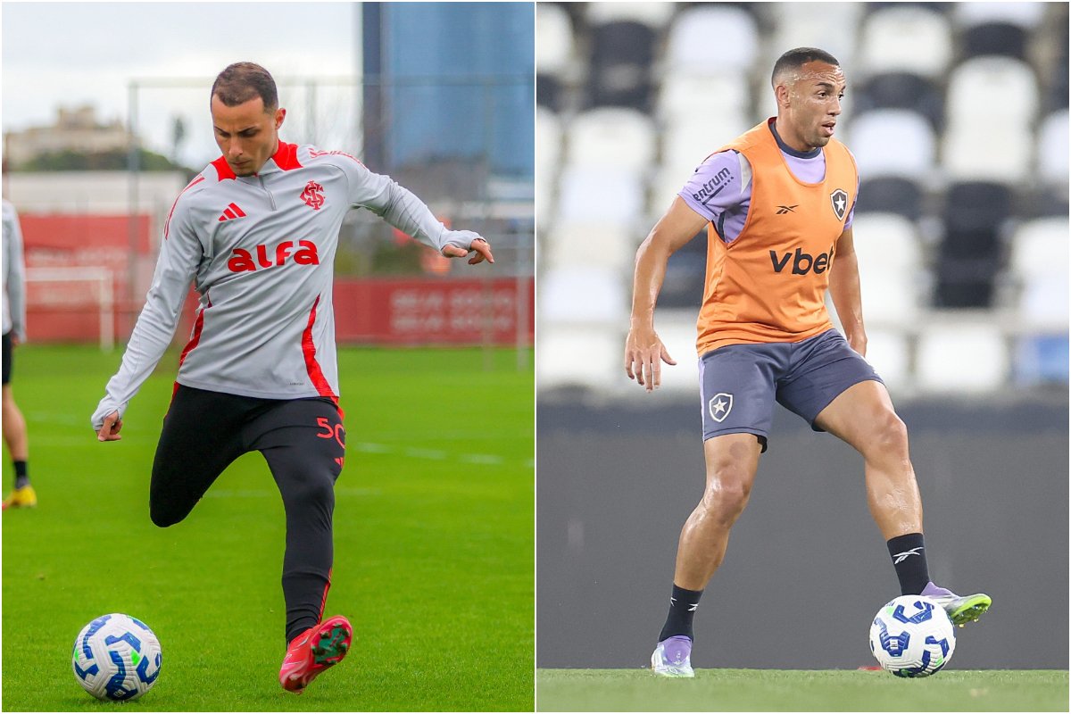 Na esquerda, atleta do Internacional. Na direita, atleta do Botafogo. Ambos treinando em campo aberto pelos seus respectivos clubes (foto: Ricardo Duarte/Internacional e Vítor Silva/Botafogo)