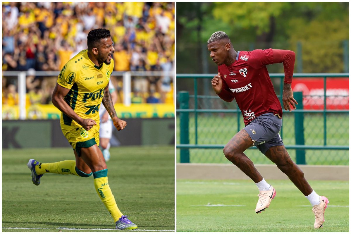 Atletas do Mirassol e do São Paulo atuando pelos seus respectivos clubes (foto: JP Pinheiro/Mirassol e Rubens Chiri/São Paulo)