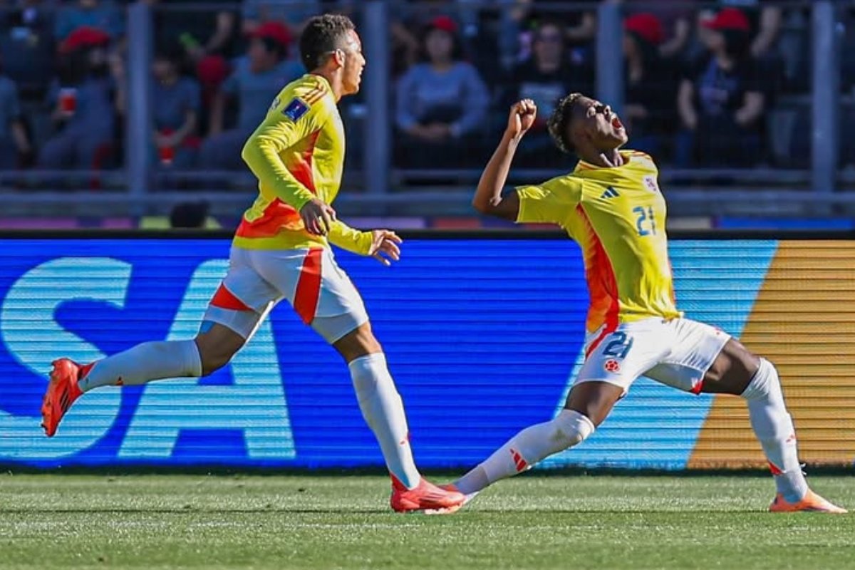 Villareal comemora gol da Colômbia sobre a África do Sul, no Mundial Sub-20 (foto: Divulgação/Colômbia)