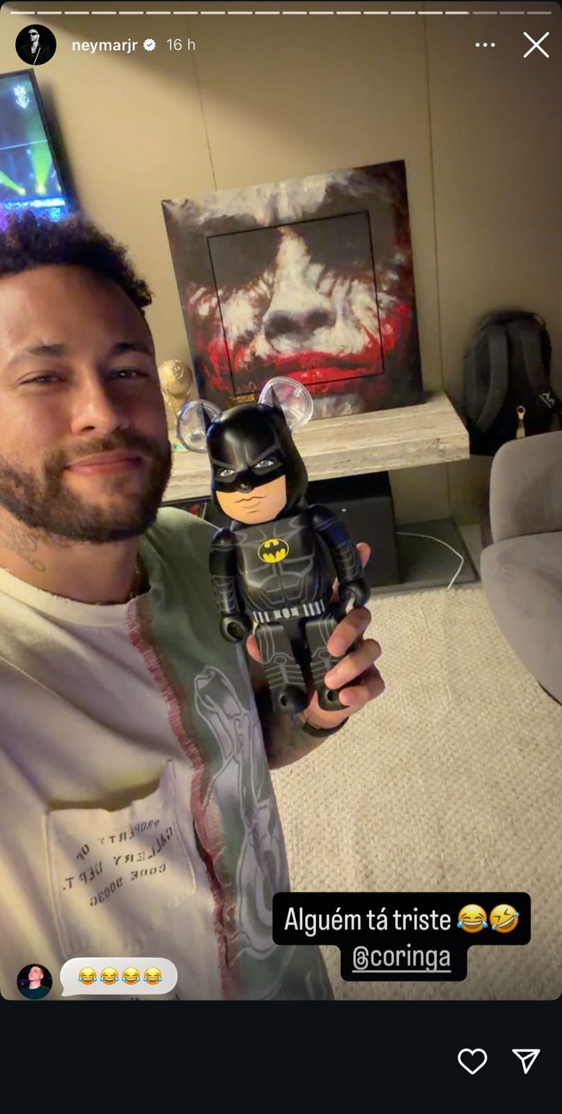 Postagem provocativa de Neymar após vitória sobre time de Coringa na Kings League - (foto: Redes sociais Neymar/Reprodução)