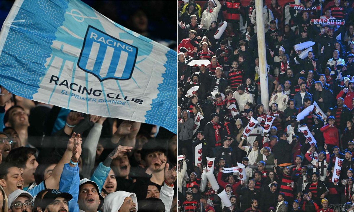Torcidas de Racing e Flamengo em Avellaneda (foto: Luis ROBAYO / AFP)