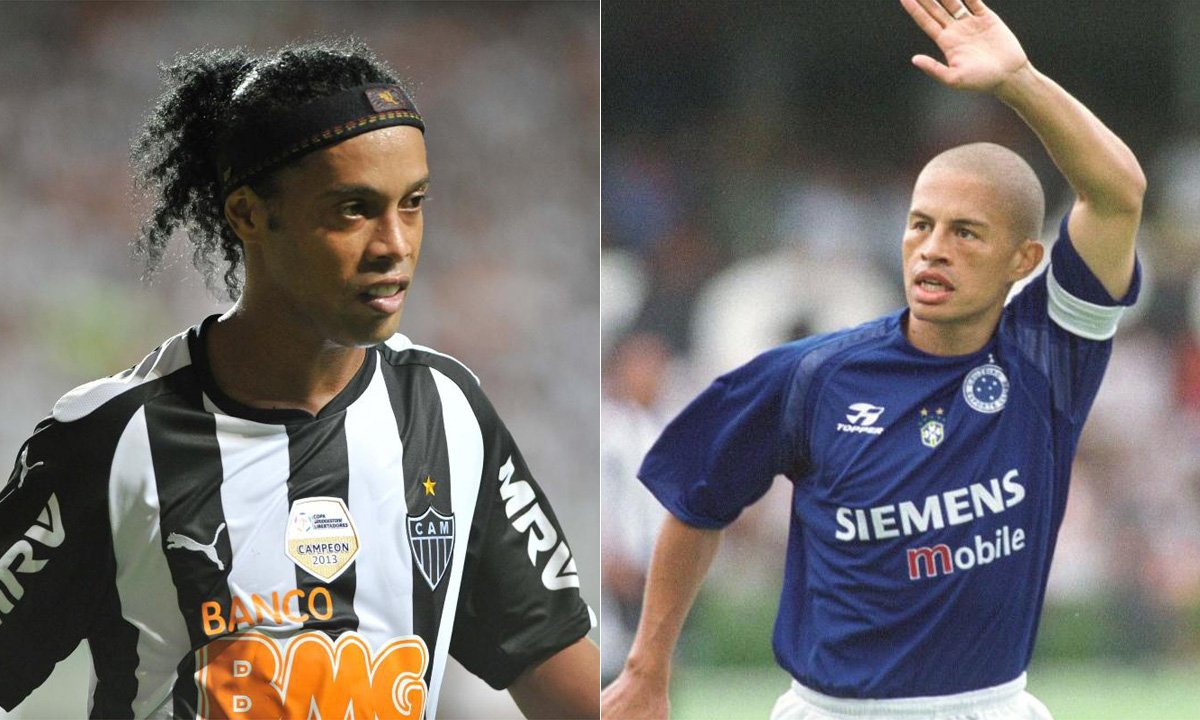Ronaldinho Gaúcho em ação pelo Atlético em 2014; Alex com a camisa do Cruzeiro em 2004 (foto: Alexandre Guzanshe/EM D.A Press e Jorge Gontijo/Estado de Minas)