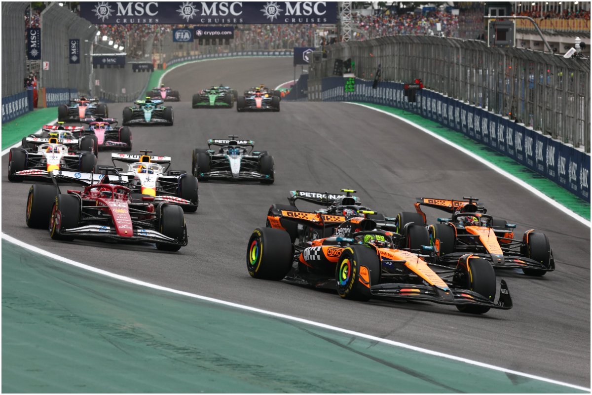 Carros de Fórmula 1 correndo na pista do GP de São Paulo (foto: Divulgação/F1)