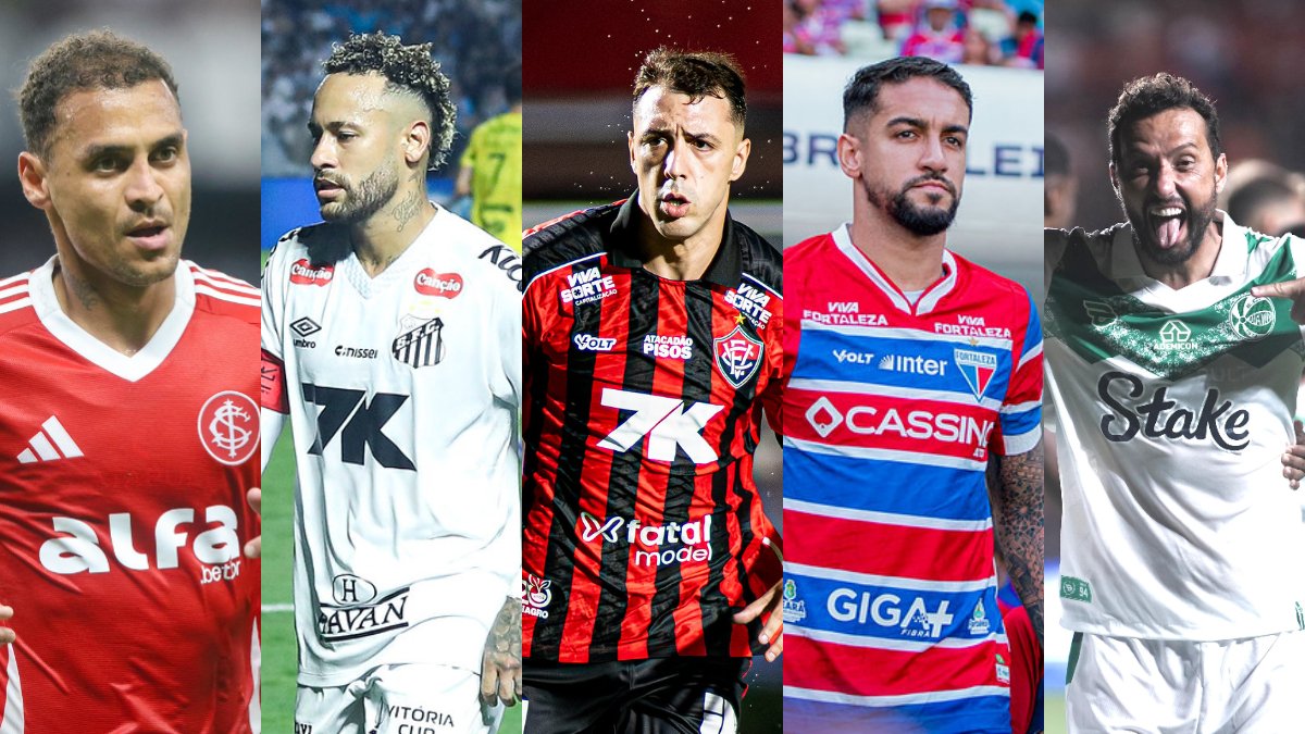 Jogadores de Internacional, Santos, Vitória, Fortaleza a Juventude (foto: Ricardo Duarte / Internacional, Reinaldo Campos/ Santos F.C., Victor Ferreira / Vitória, Mateus Lotif/FEC e divulgação Juventude)