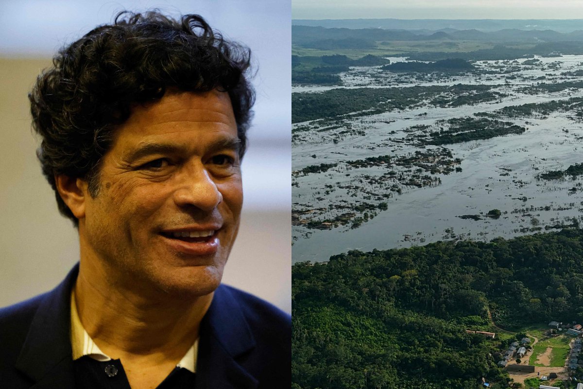 Montagem com as fotos de Raí, ex-jogador de futebol, e da Floresta Amazônica (foto: LUDOVIC MARIN/AFP (27/3/2024) - CARLOS FABAL/AFP (23/7/2025))