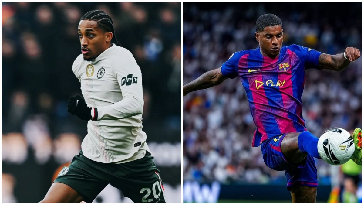 Jogador do Chelsea e do Barcelona durante partida (foto: Divulgação/Chelsea e Divulgação/Barcelona)