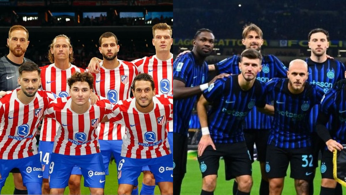 Jogadores do Atlético de Madrid e da Inter de Milão (foto: Divulgação/Atlético de Madrid e Divulgação/Inter de Milão)