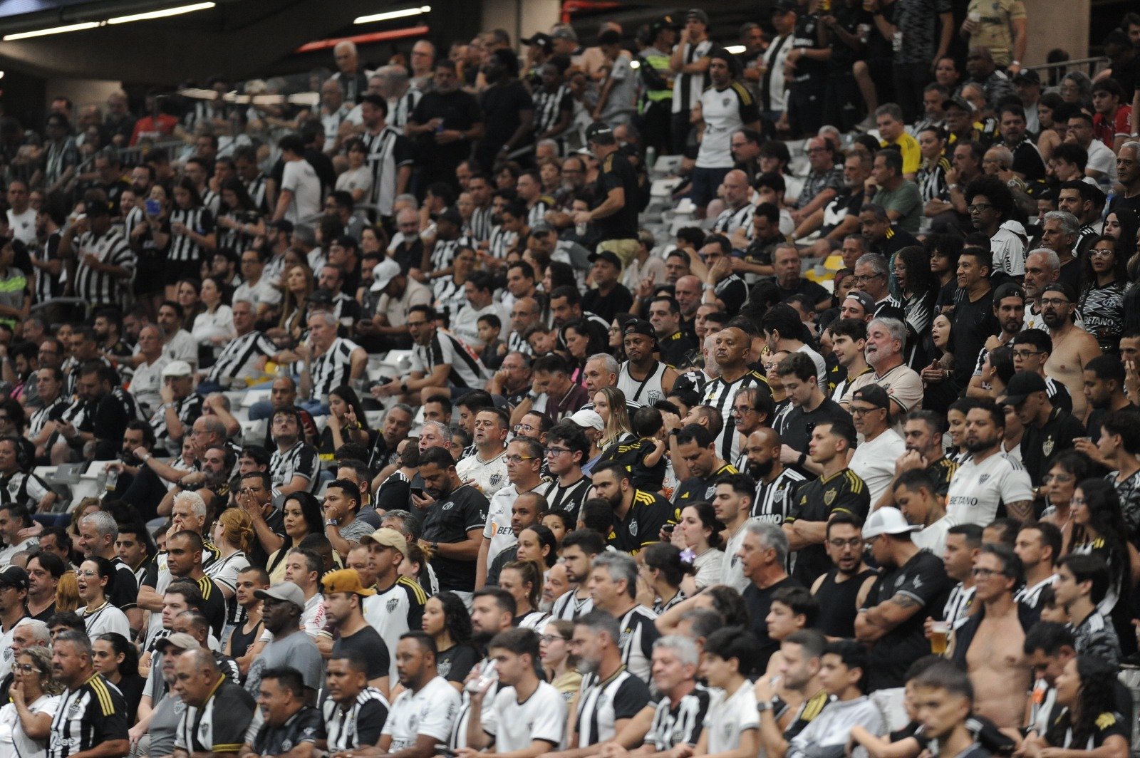Torcedores do Atlético na Arena MRV durante duelo contra o Bahia pelo Campeonato Brasileiro (foto: Alexandre Guzanshe/EM/D.A. Press)
