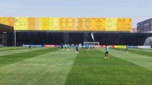 Elenco do Flamengo durante atividade, em Lima, na véspera da final - Crédito: 