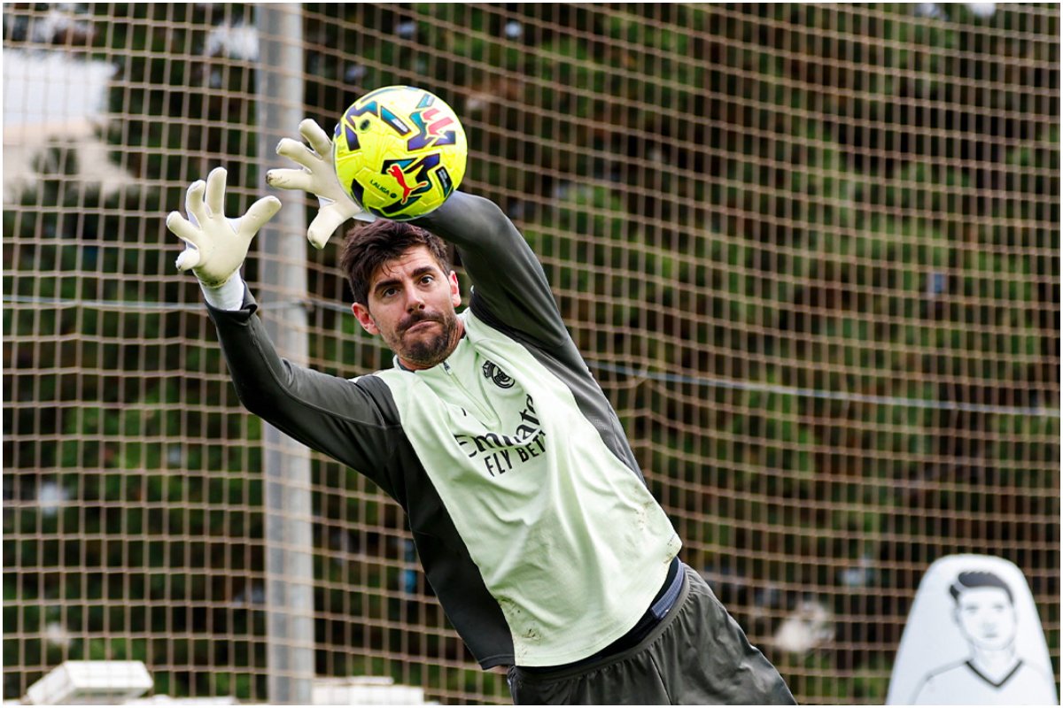 Goleiro do Real Madrid fazendo uma defesa em treino (foto: Divulgação/Real Madrid)