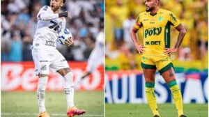 Jogadores do Santos e do Mirassol em partida de futebol  - Crédito: 