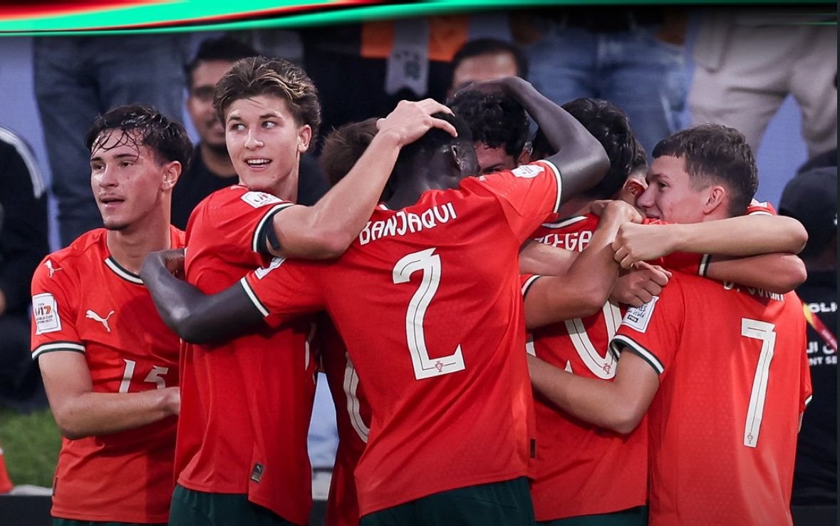 Jogadores de Portugal durante comemoração da Copa do Mundo Sub-17 (foto: Divulgação/Portugal)