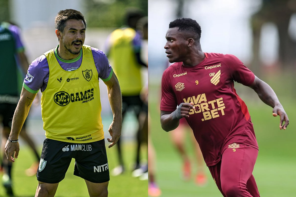 Willian Bigode e Viveros, atacantes de América e Athletico-PR (foto: José Tramontin/CAP - Mourão Panda/América)