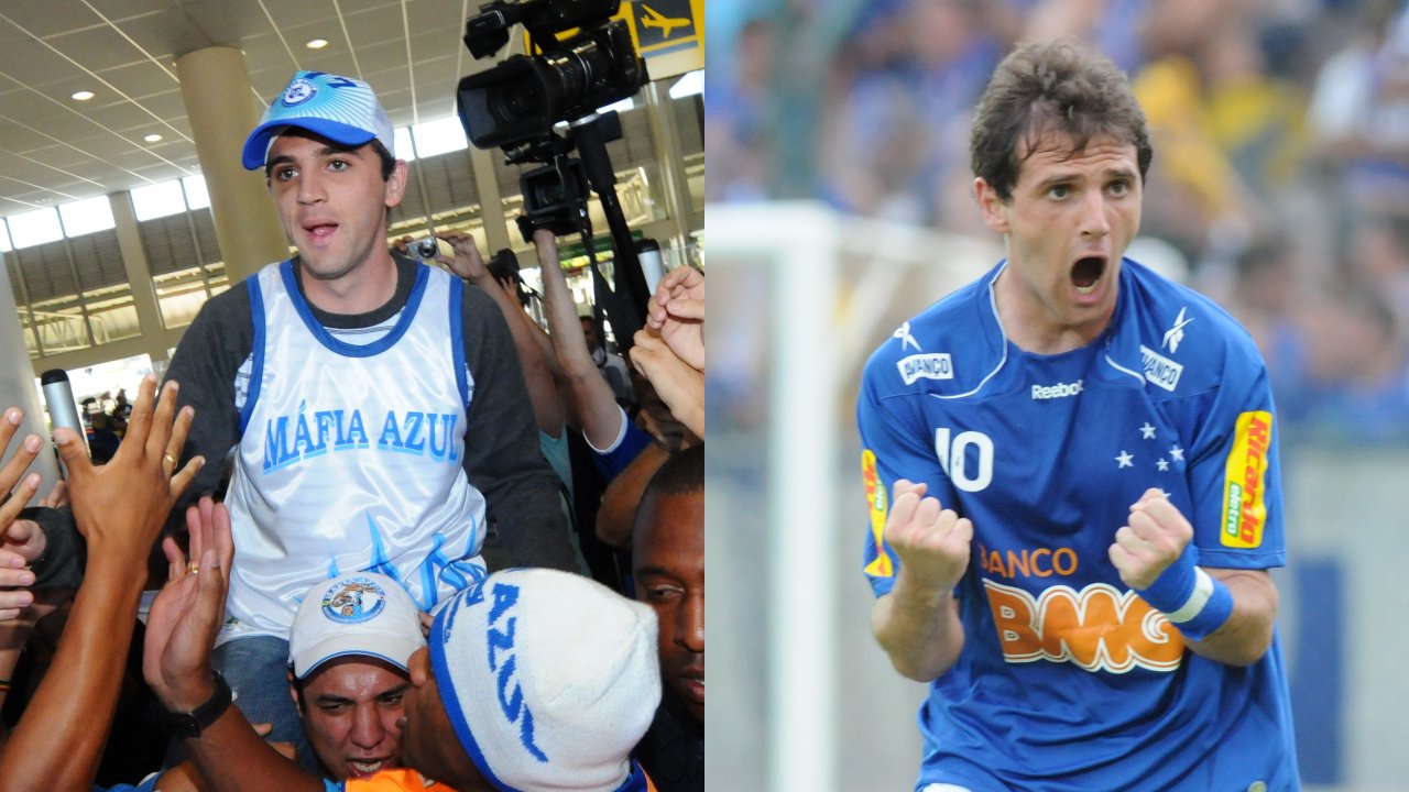 Ex-meia Walter Montillo com a camisa do Cruzeiro em 2010 (foto: Euler Junior e Jorge Gontijo/Arquivo Estado de Minas)
