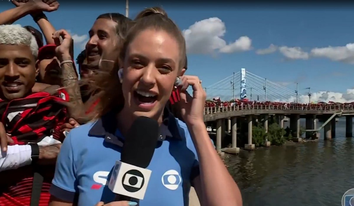 Duda Dalponte durante entrada ao vivo no Jornal Hoje (foto: Reprodução)