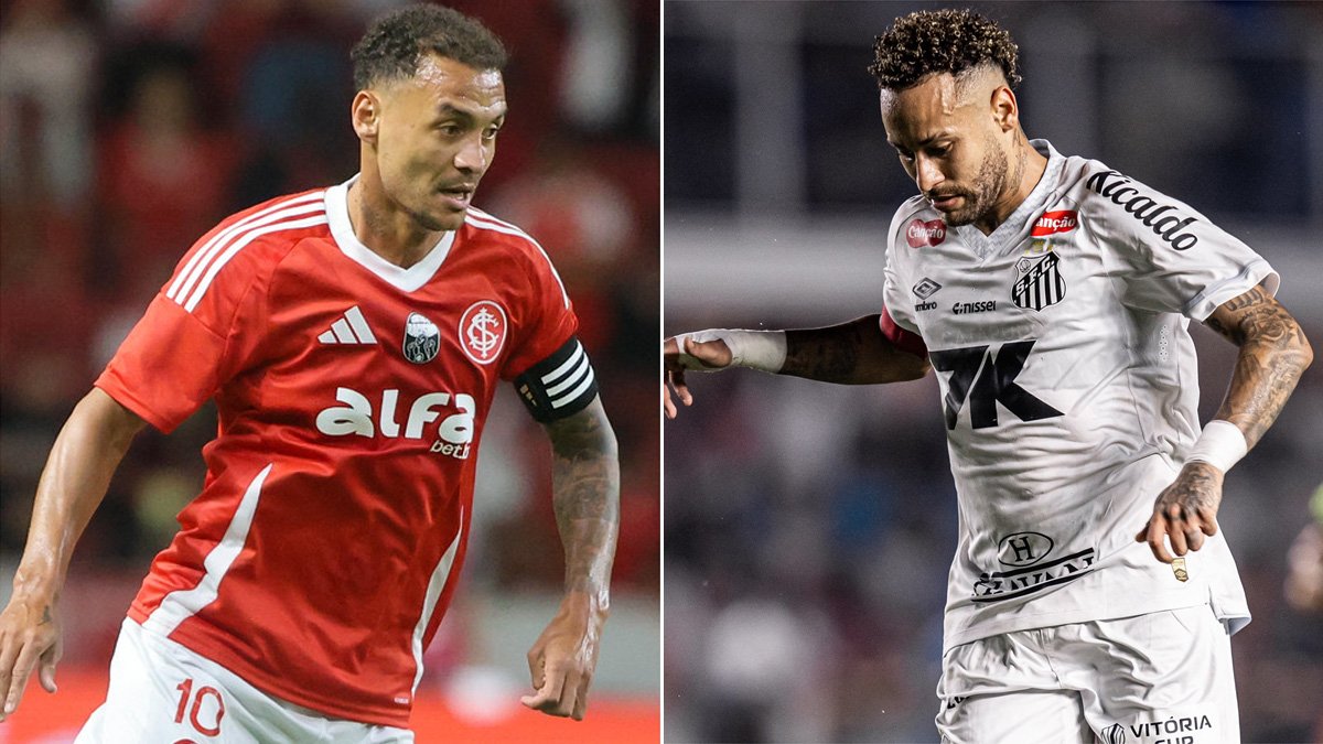 Alan Patrick (Internacional) e Neymar (Santos) (foto: Ricardo Duarte/Internacional e Raul Baretta/Santos FC)