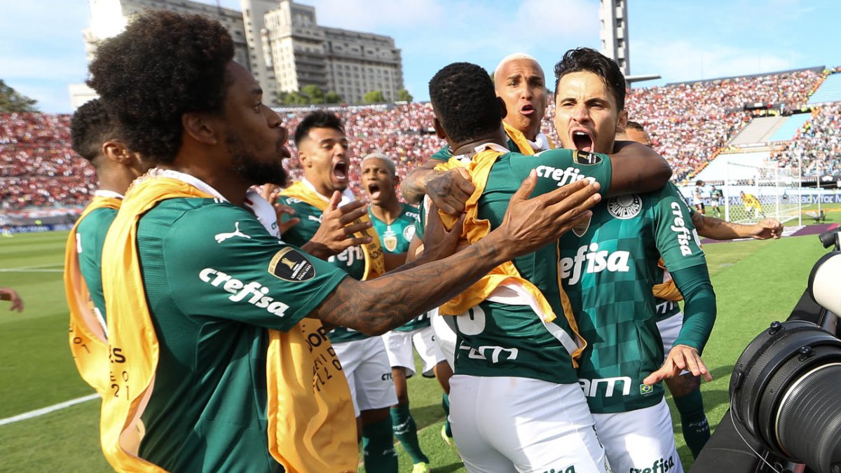 Jogadores do Palmeiras comemoram gol na final da Libertadores de 2021 - (foto: Cesar Greco/Palmeiras - 27/11/2021)
