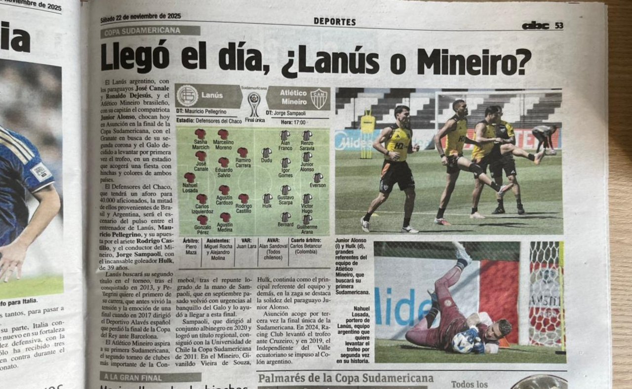 Jornal paraguaio ABC Color destaca final da Sul-Americana, entre Atlético e Lanús - (foto: Lucas Bretas/No Ataque)