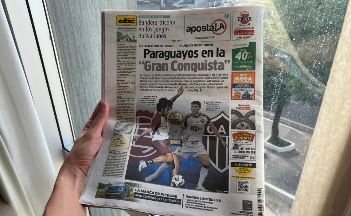 Jornal paraguaio ABC Color destaca final da Sul-Americana, entre Atlético e Lanús (foto: Lucas Bretas/No Ataque)
