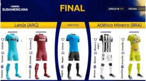 Imagem mostra os uniformes que Atlético e Lanús vão usar na final da Sul-Americana - Crédito: 