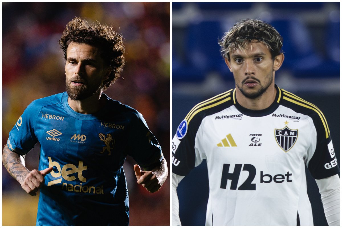 Lucas Lima e Gustavo Scarpa se enfrentam em Sport x Atlético (foto: Paulo Paiva/ Sport e Pedro Souza/Atlético)