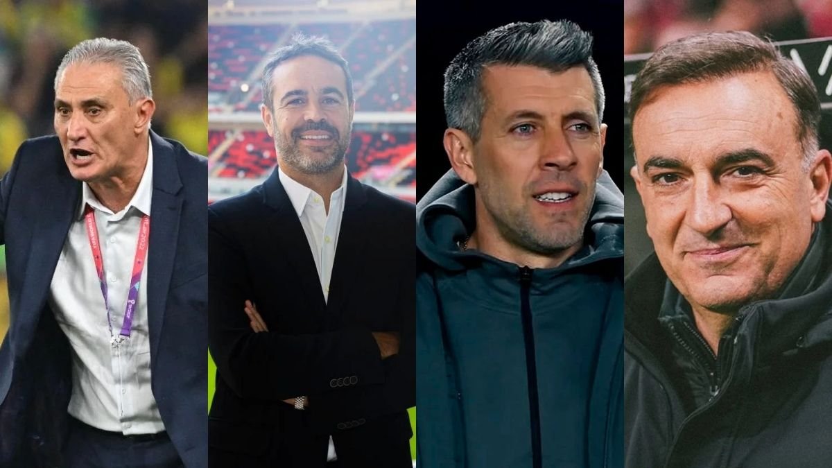 Tite, Arthur Jorge, Paulo Pezzolano e Carlos (foto: NELSON ALMEIDA/AFP; Al-Rayyan/Divulgação; Watford/ Divulgação e Braga / Divulgação)