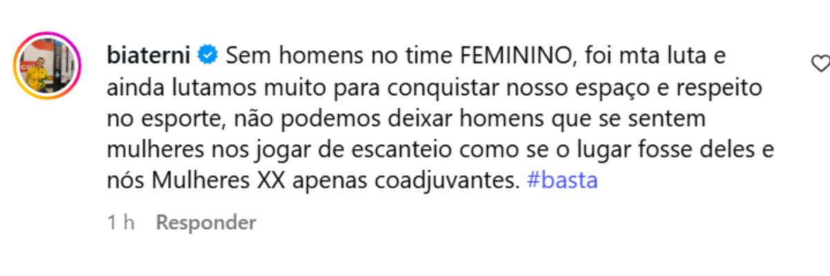 Comentário de Bianca Terni, profissional do CPB, no Instagram do No Ataque