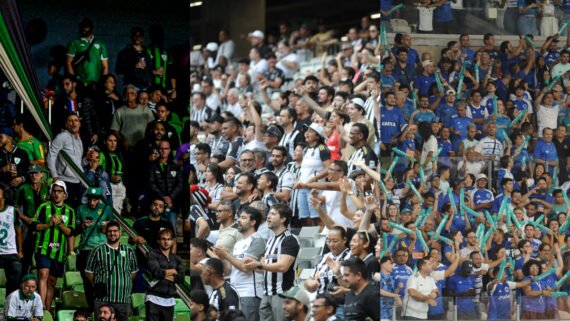 Torcedores de América, Atlético e Cruzeiro nos estádios em Belo Horizonte (foto: Mourão Panda / América, Alexandre Guzanhe/EM/D.A. Press e Alexandre Guzanhe/EM/D.A. Press)