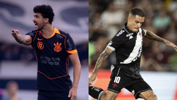 Jogadores de Corinthians e Vasco durante partida (foto: Rodrigo Coca/Corinthians e Matheus Lima/Vasco)
