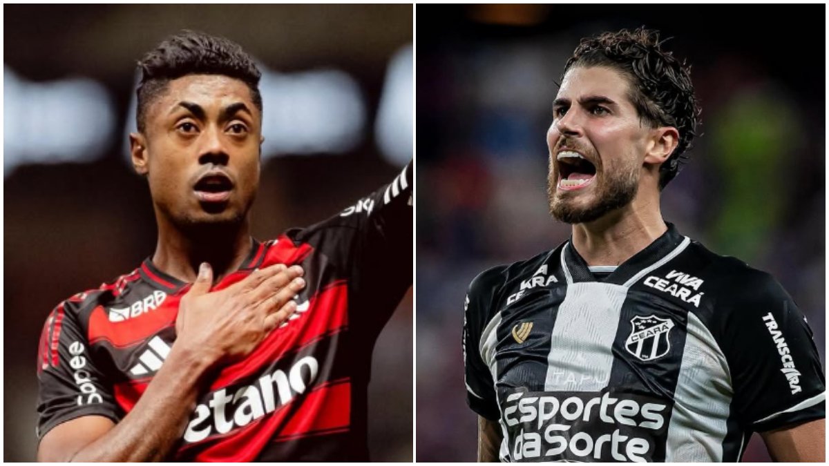 Bruno Henrique e Pedro Raul durante comemoração (foto: Divulgação/Flamengo e Divulgação/Ceará)