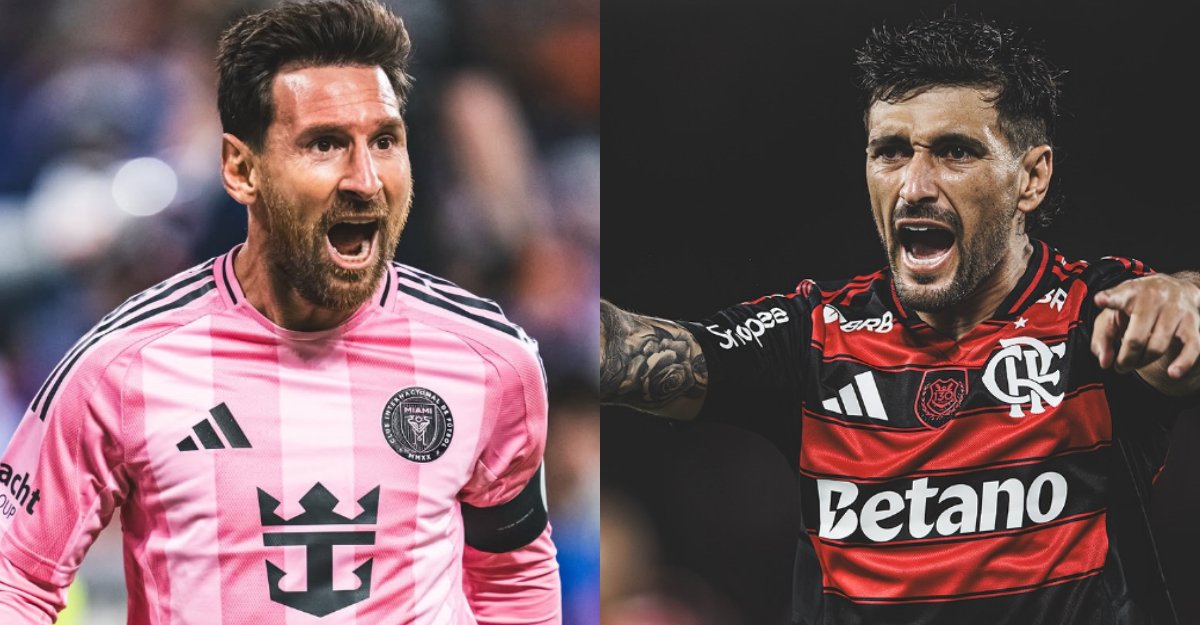 Messi e Arrascaeta durante comemoração de gol (foto: Divulgação/Messi e Divulgação/Arrascaeta)