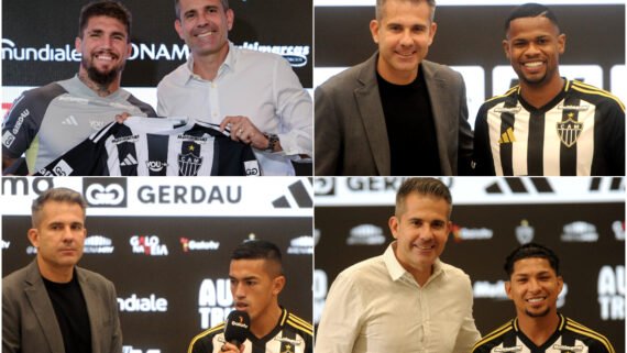 Lyanco, Júnior Santos, Cuello e Rony: quatro das 22 contratações de Victor como diretor de futebol do Atlético (foto: Montagem com imagens de Pedro Souza/Atlético e Alexandre Guzanshe/EM/D.A. Press)